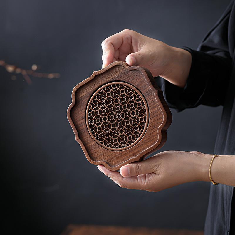 Traditionelles Nussbaum-Tee-Tablett Teekanne Teetasse Massivholz-Tablettmatte Büro Kaffeetassen-Tabletts Heim Teezeremonie-Zubehör