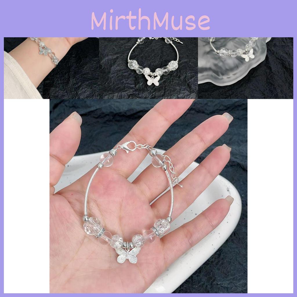 Exquisite Silver Butterfly Glass Bead Bracelet New Chinese Fashion For Women