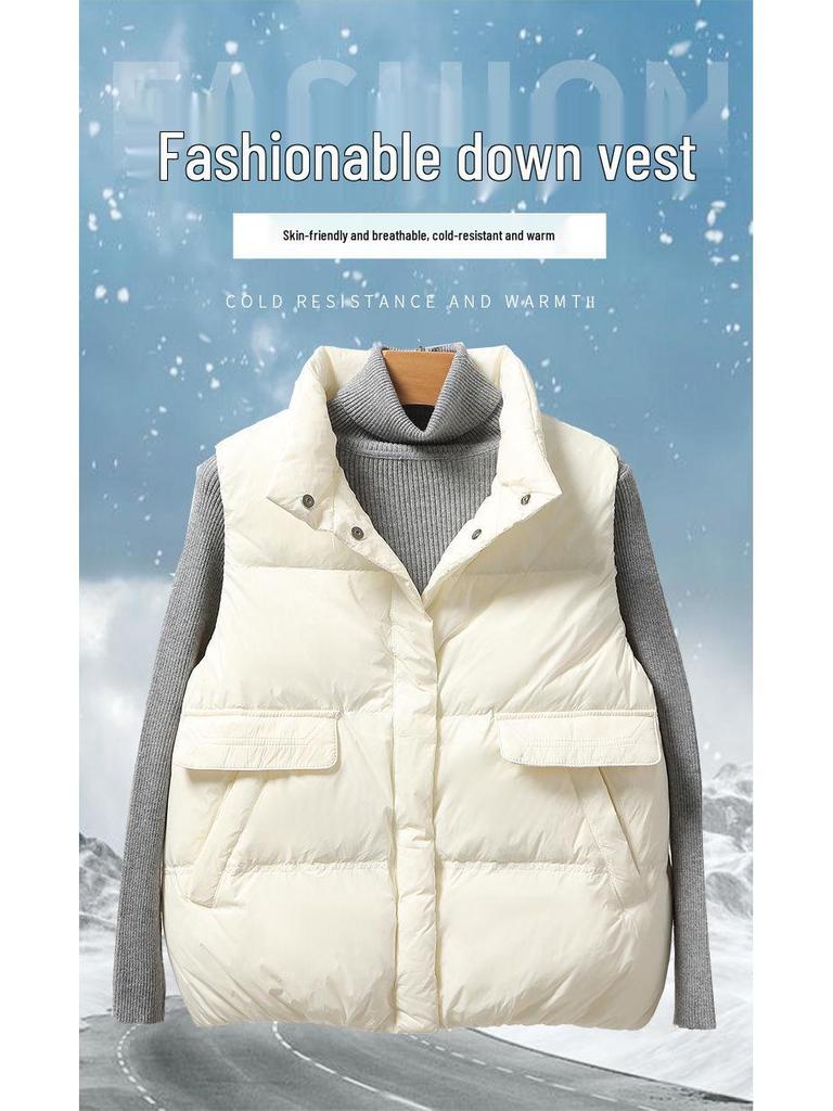 Women's Fashionable Winter Down Vest - Korean Style, Petite, Short Length