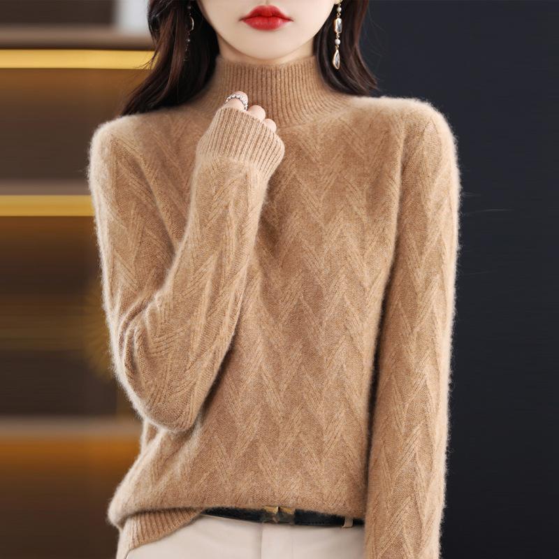 New Style of Wool Sweater, Semi-high Neck Thickened Warm Knitted Base Layer Sweater for Women