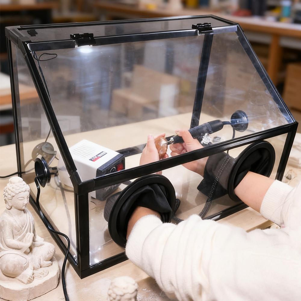 Polishing Dust Box Grinding Dust Enclosure with Glove Holes Desktop Dust Collector Removable Dust-proof Cabinet for Engraving