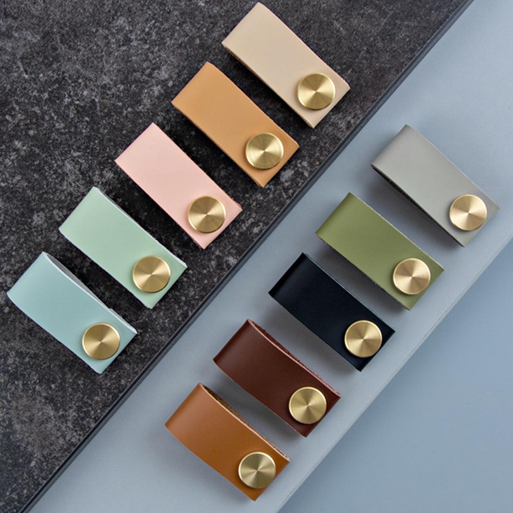 Nordic Furniture Door Wardrobe Handle Handmade Leather Pulls Cabinet Cupboard Knobs with Screws Adjustable Spacing