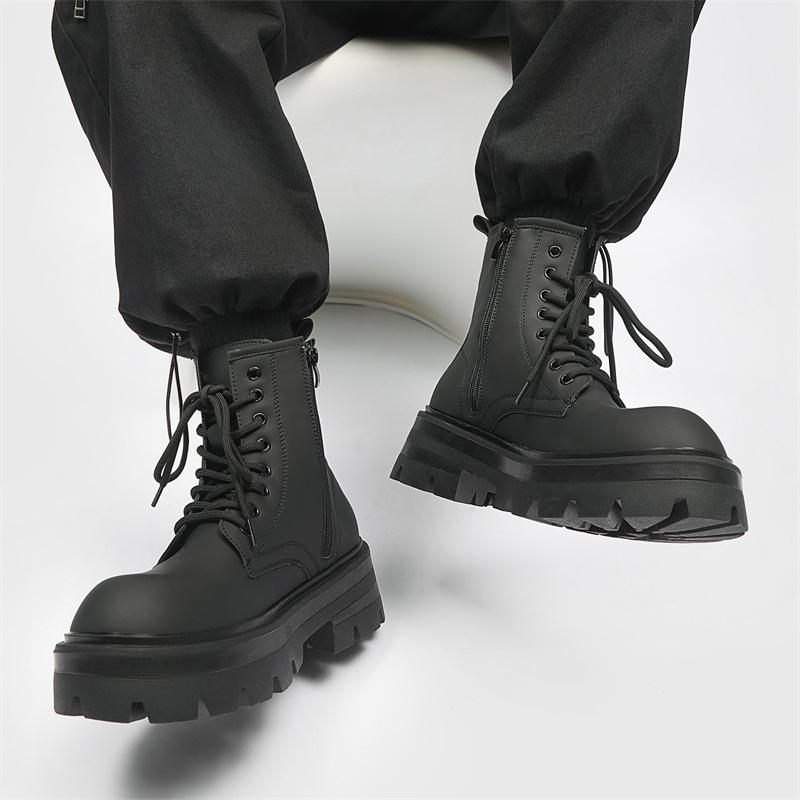 American carbon black high boots men's British platform Chelsea boots frosted leather locomotive Martin boots genuine leather cigarette boots