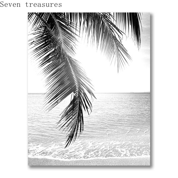 

Black and White Beach landscape Canvas Painting Palm Trees Home Living Room Wall Decoration Posters And Prints Wall Pictures 21X30cm No Frame