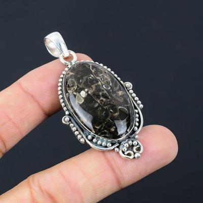 Friendship Day Deal Oval Turritella Agate Stone Pendant Jewelry Sterling Silver