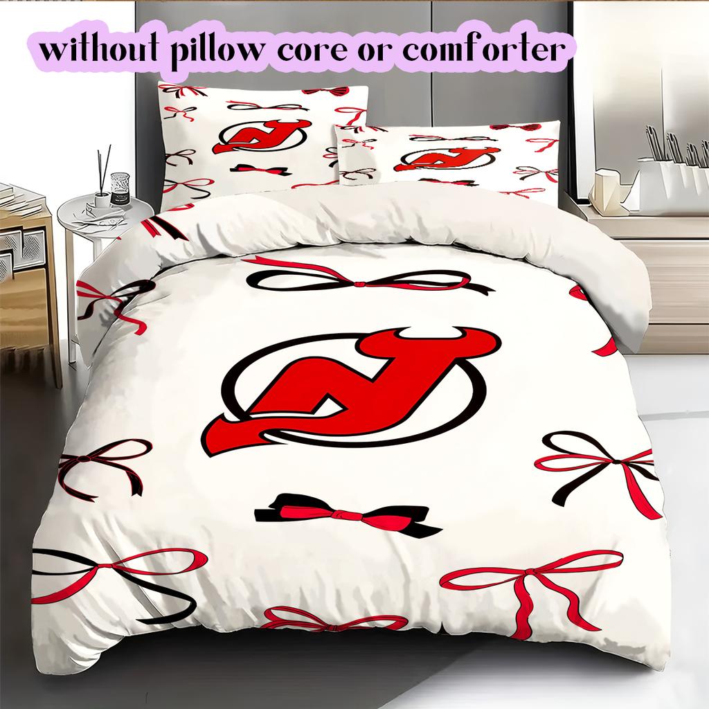 Ice Hockey Logo Pattern Bedding Quilt Set Quilt Cover Pillowcase Home Decoration Birthday Gift (1*duvet Cover+ 2*pillowcase, Without Core)