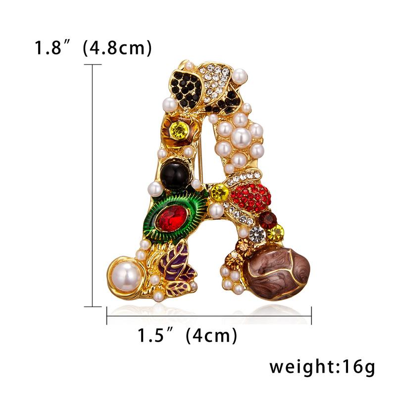 

1 шт. Булавка безопасности, Личность, Украшение для одежды, Ретро, Жемчуг, Милая брошь с буквой, Металлическая брошь с водным бриллиантом A
