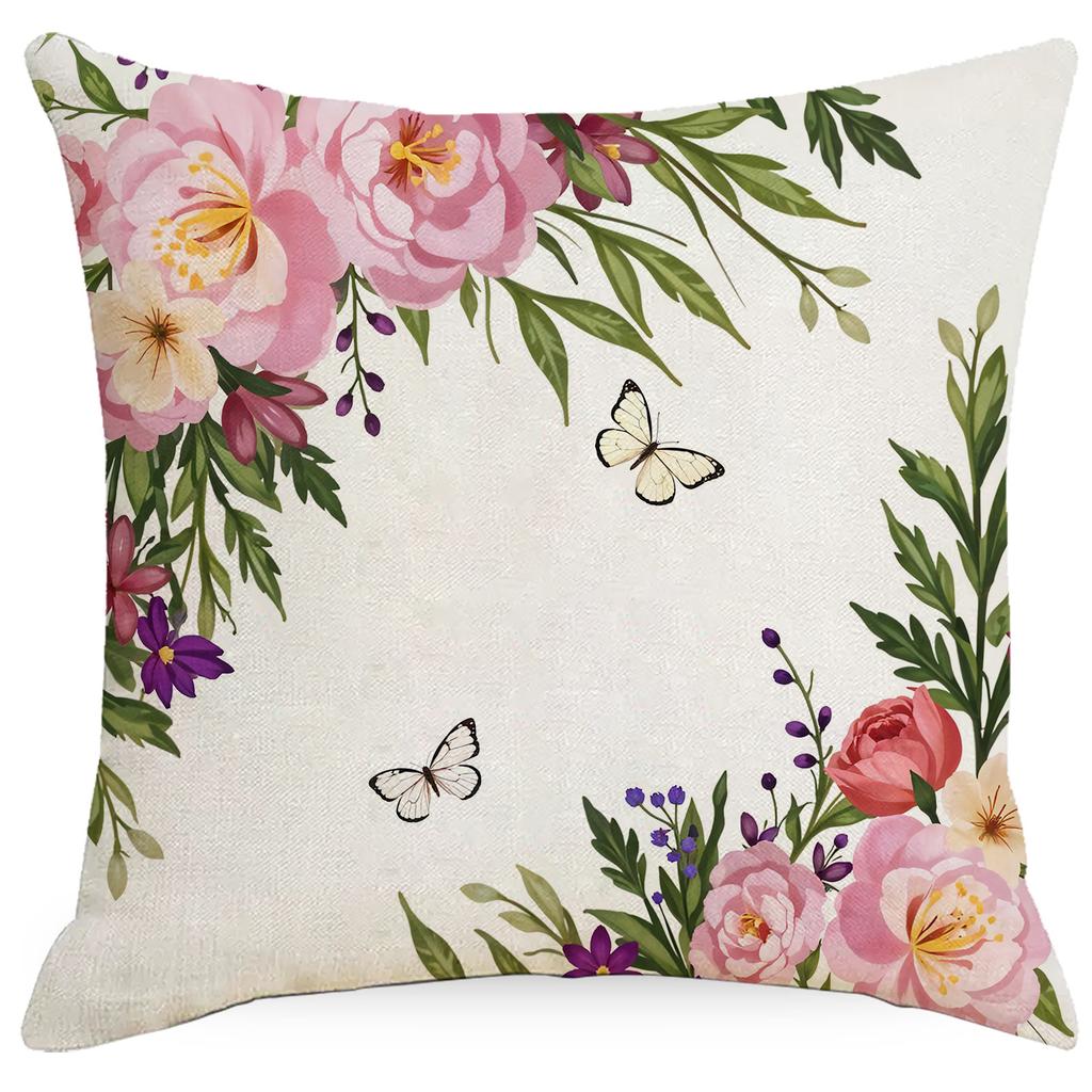 Spring and Summer Home Decoration Sofa Pillow Set Combination Floral Pillow Case Linen Single-sided Printed Bedside Pillow Seat Cushion