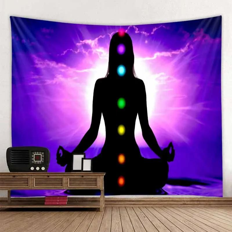 Home Decor Meditation Seven Chakra Tapestry Indian Buddha Wall Decor Mandala Tapestry Witchcraft Bohemian Hippie