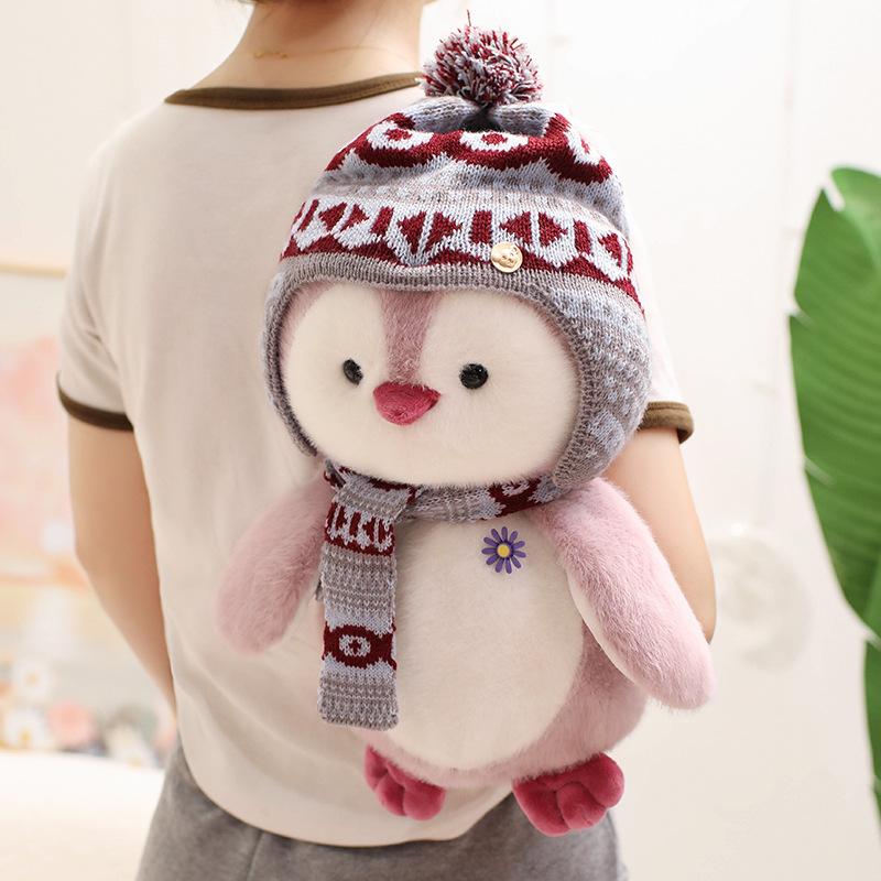 Harbin Internet-Berühmter Schal Pinguin Plüschtier Stofftier Puppe für Mädchen Kinder, Weiches Niedliches Schlaf-Kuschel-Kissen