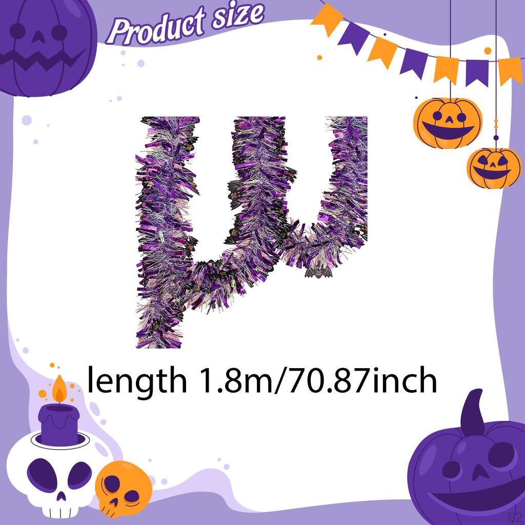 Tinsel Garland Ornament,Metallic Twist Indoor Outdoor 1.8M Halloween Decoration