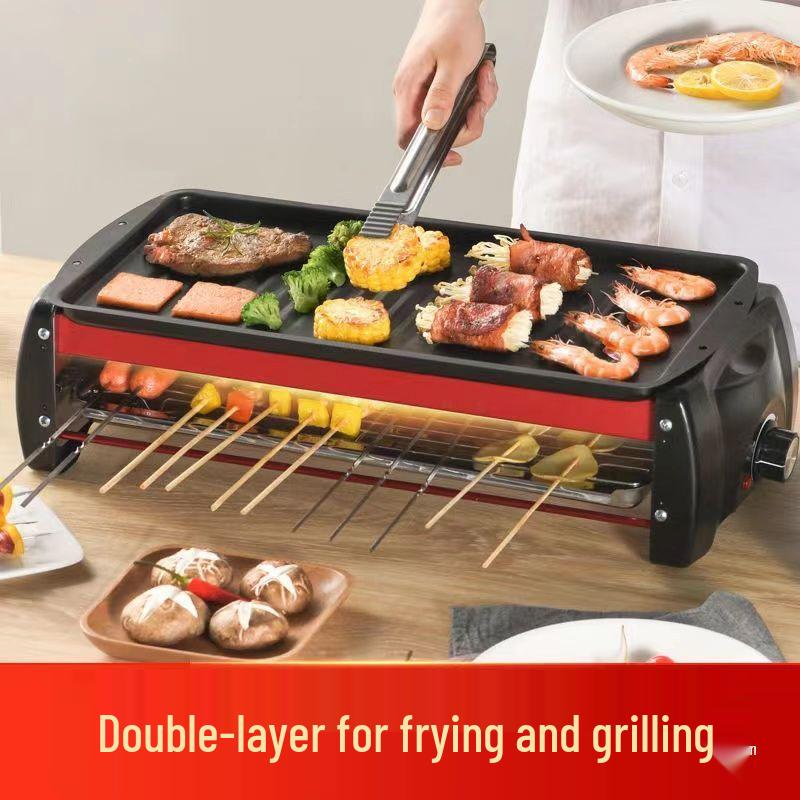 Smokeless Electric BBQ Grill & Roaster - Double Layer Griddle, Grill Pan, and Charcoal Rack