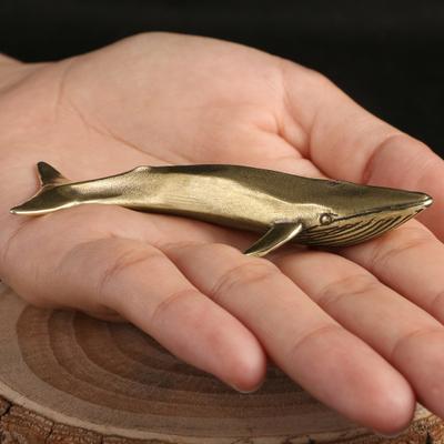 Whale Metal Figurine Ocean Decorative Animal Sculpture Brass Ocean Creature Ornaments Living Room Decoration