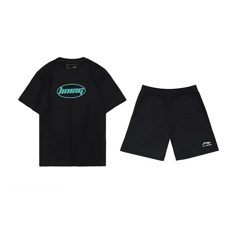 

Li-Ning Футболка с принтом букв Мода Индивидуальность Трендовая Универсальная Пуловер с круглым вырезом Футболка с коротким рукавом Повседневный спортивный костюм Унисекс Топы AHST465-2+YKSV147-2 S