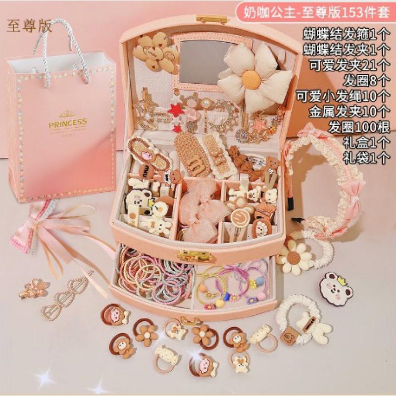 Strawberry Bear Hair Accessories Gift Set Girls Princess Theme Clips Headband Kit 3-10 Years