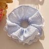 Blue Plaid Lace Large Intestine Hair Band High Value Lazy Style Girl Ponytail Hair Rope Jewelry Hair Accessories