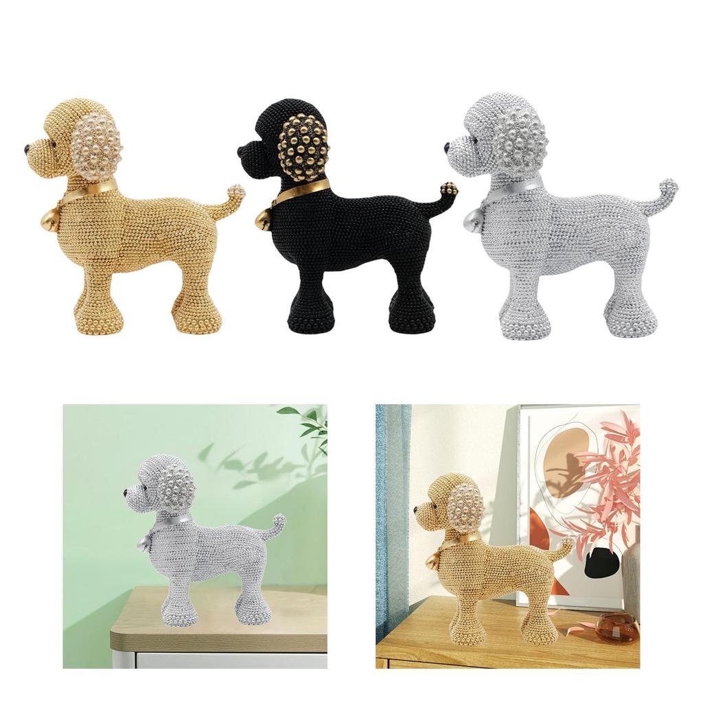 Beaded Dog Resin Statue Animal Sculpture Table Centerpiece Puppy Figurine Desk Figure for Party Bedroom Housewarming Cabinet