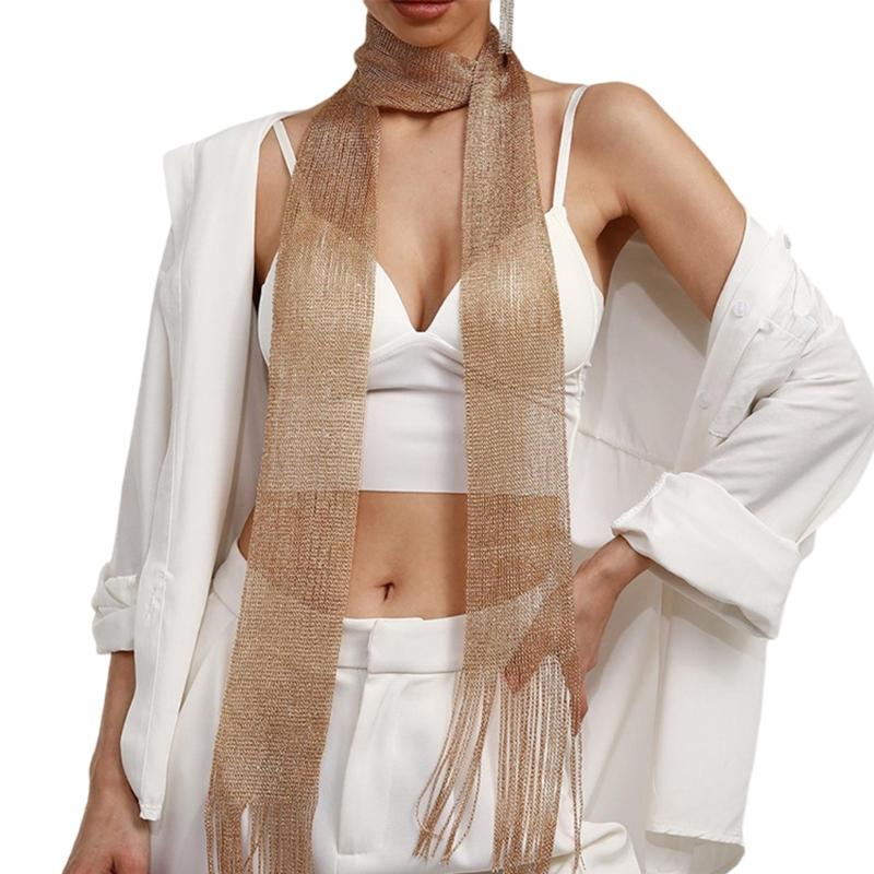 Delicate Sheer Scarf for Female Masquerades Lightweight Collar Wedding Party Decorative Scarf with Shinning Tassels