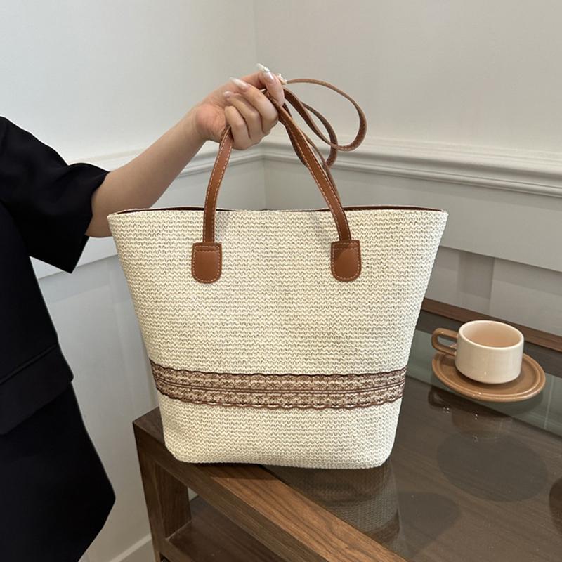 Yogodlns Women's Large Capacity Shoulder Bag Summer Straw Woven Basket Handbag Fashion Female Luxury Designer Beach Bag Shopper Tote Bag