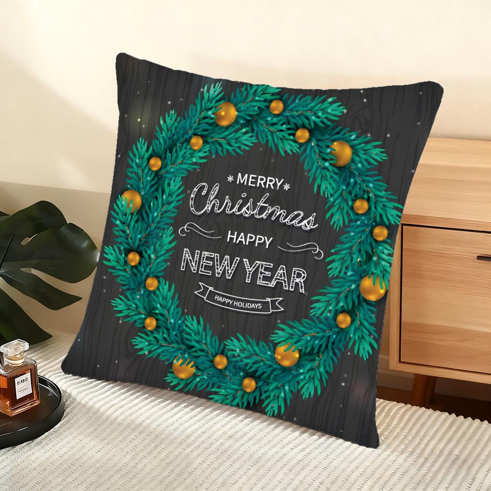 

Christmas Elements Cushion Cover Silky Short Plush Home Sofa Cushion Cover - Invisible Zipper Home Decoration 12x12Inch
