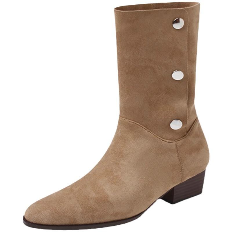 2025 pointed toe matte suede western cowboy boots high heel knight boots short stacking boots women's fashion boots tide