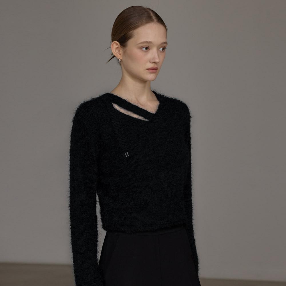 Hiikeu Line Point Hairy Knit_Black
