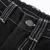 Pantaloni Cargo Streetwear Urbani, Pantaloni a Gamba Dritta Larghi a Vita Alta con Tasche Multiple, Jeans Neri Casual da Donna