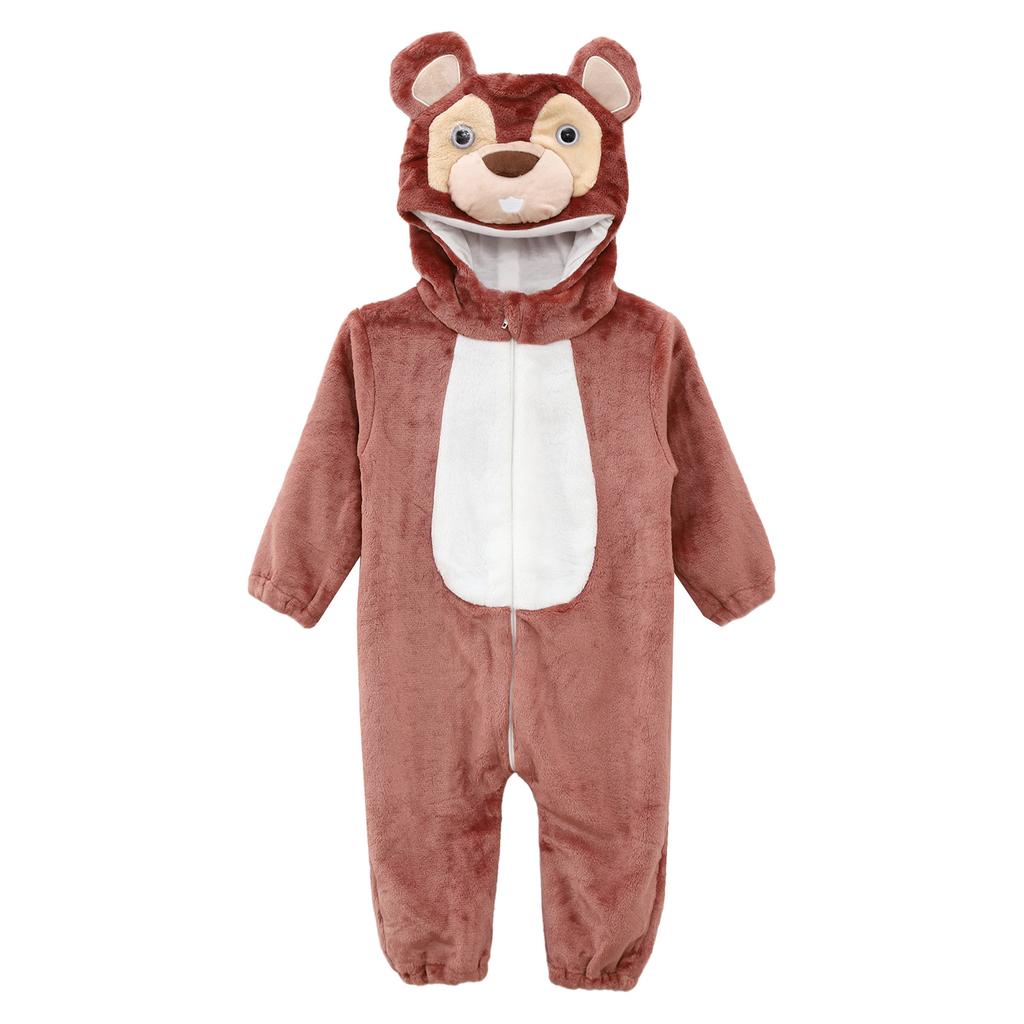 Unisex Toddler Baby Animal Jumpsuit Long Sleeve Zip Up Cute Cartoon Hooded 3D Tail Cosplay Costume