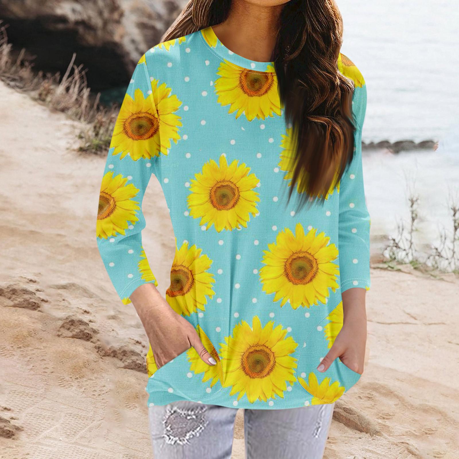 

Жіноча модна повсякденна футболка з круглим вирізом і рукавом 3/4 з кишенями XL