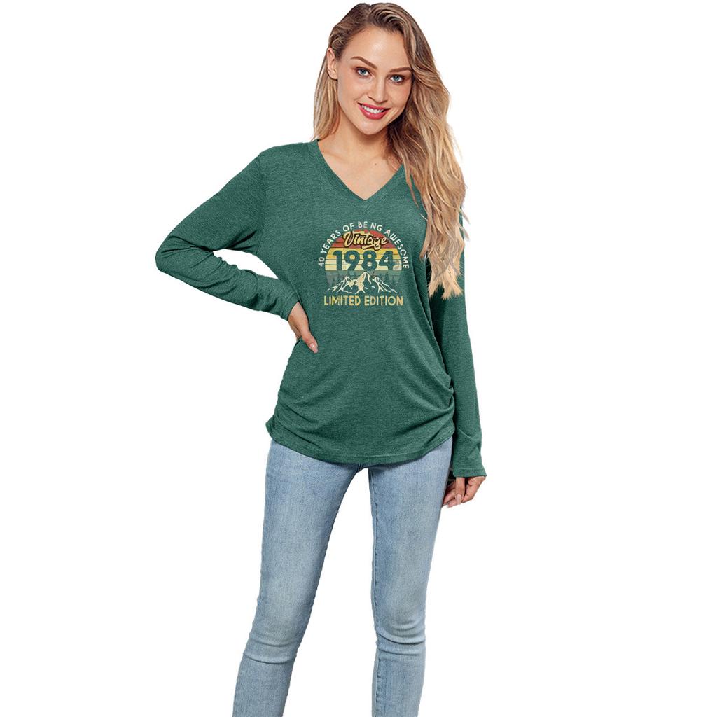 GMXIA Jednolity Luźny Casualowy T-shirt z Długim Rękawem Damska Góra Damska Koszula