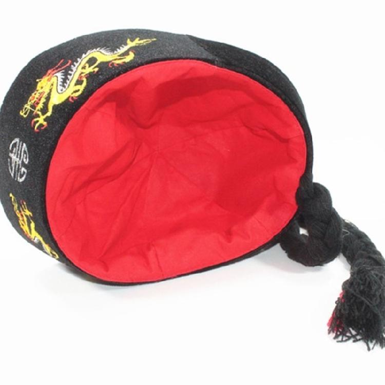 Ancient Chinese Mandarin Hat with Pigtail Halloween Costume Accessories for Men Women Halloween Party Outfit Accessory