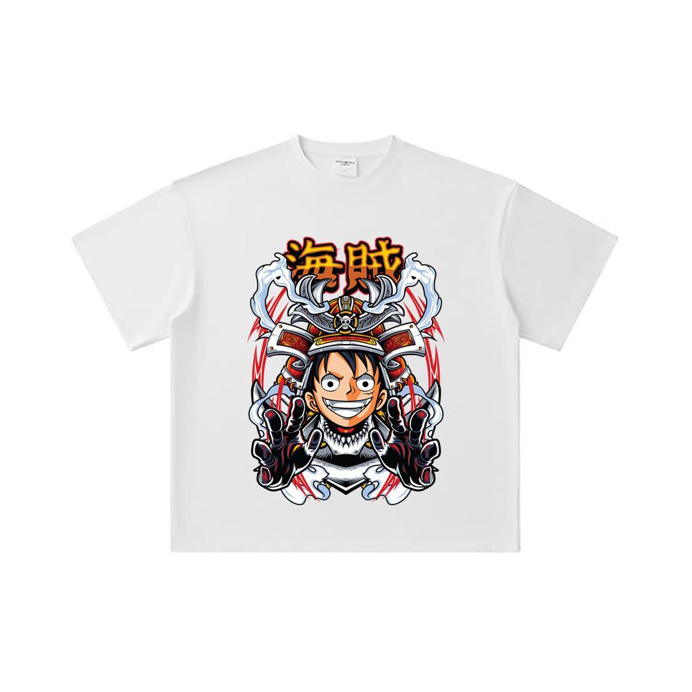 260 GSM Double Yarn 32 Count 100% Cotton One Piece V70 Luffy Samurai Print Unisex Heavy Cotton T Shirt