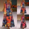 Vintage Boho Maxi Kleid Blumendruck Ärmellos V-Ausschnitt Lässig Übergröße Damen Alltagskleidung