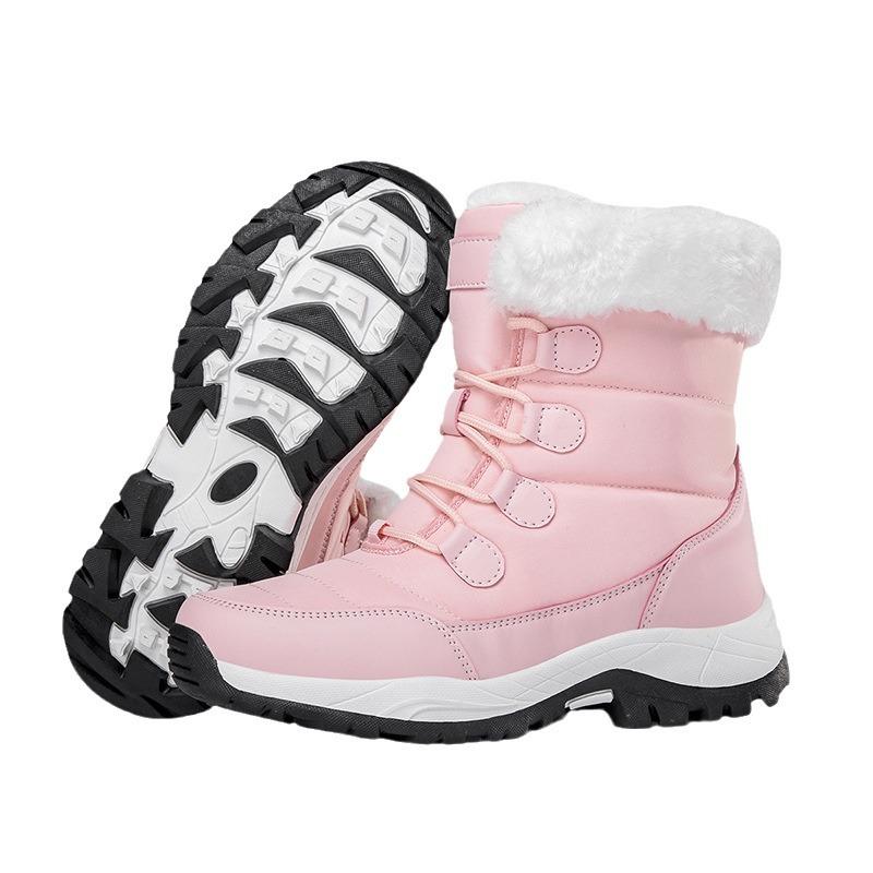 High Quality Ankle Length Cotton Snow Boots for Women Waterproof New Winter Outdoor Fur Plush Warm Walking Shoe White Pink