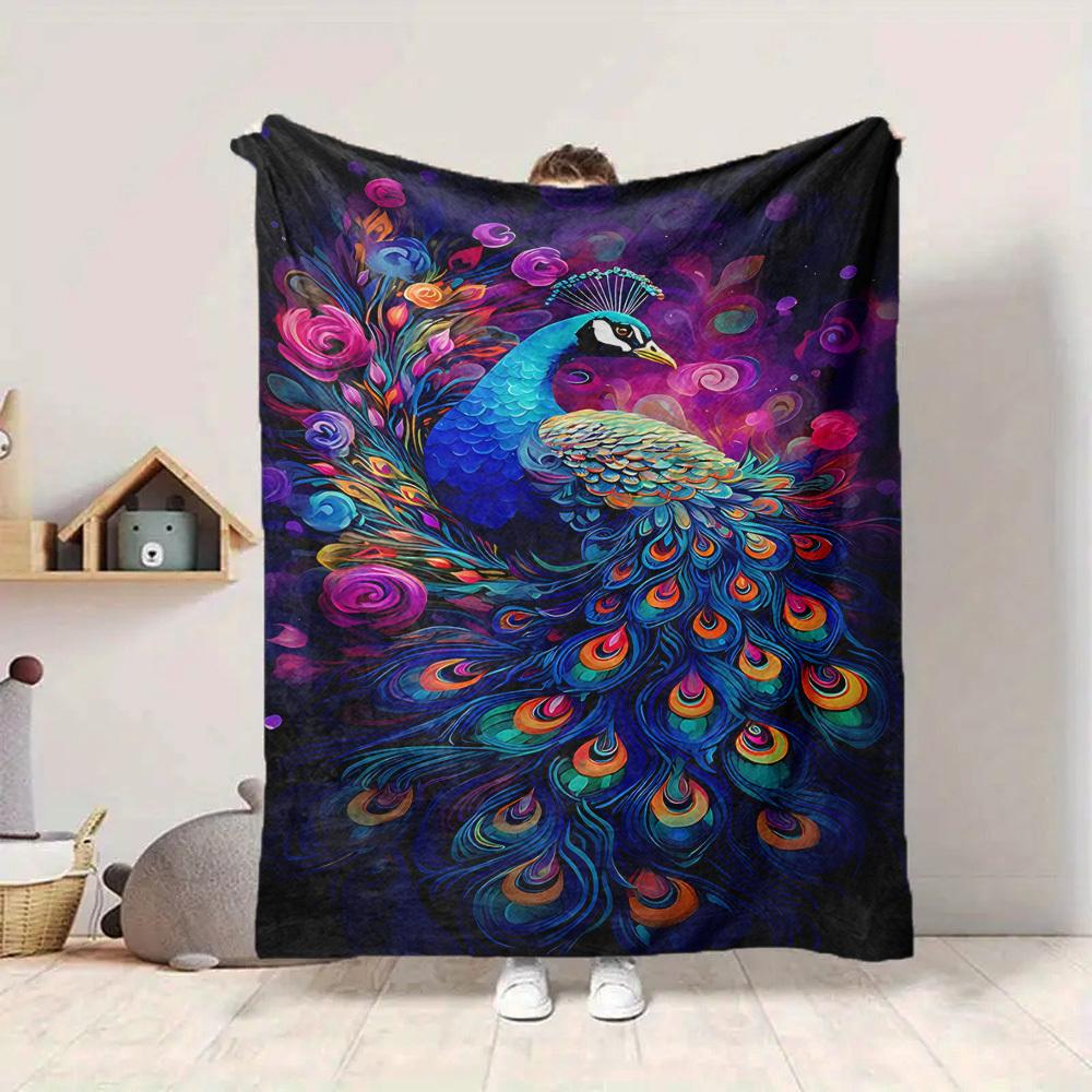 1pc Peacock Feather Blanket Lightweight Blanket Throw Blanket For Sofa, Bed, Travel, Camping, Livingroom, Office Yy251010093