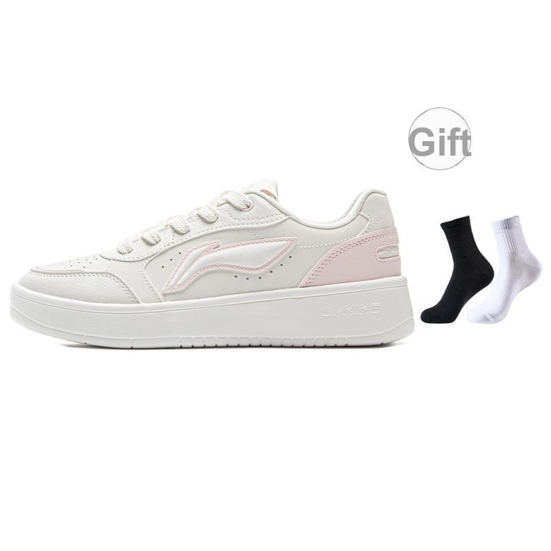 New LiNing Yuanbao Pure Anti Slip Wear Resistant Low Top Skateboard Shoes Women's White Pink AGCV148-1