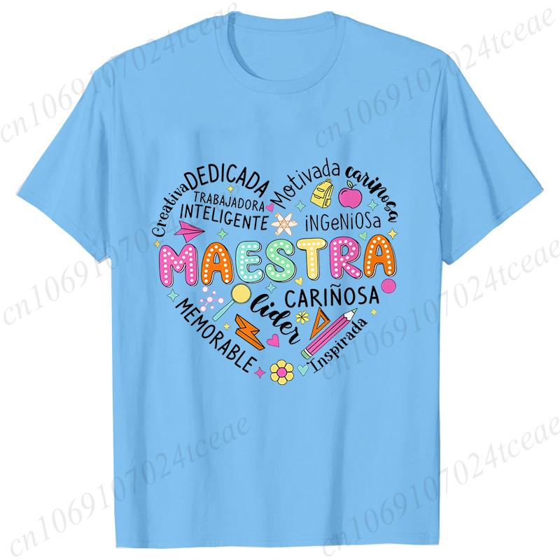 Spanish Maestra Women Girl T-shirt Casual Short Sleeve Round Neck Fashion Tee Shirt Teacher Comfy Tee Top Teacher Summer Clothes
