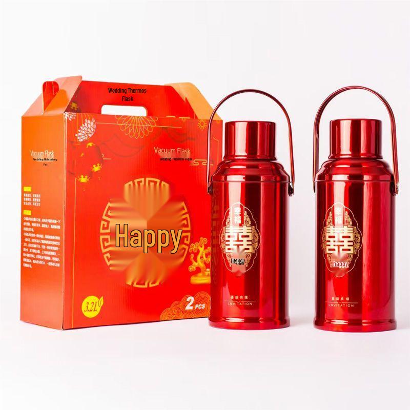 Red Wedding Thermos Set: Festive Insulated Bottles for Celebrations.