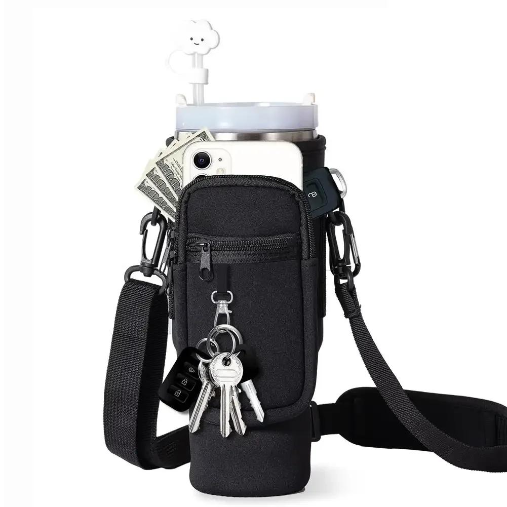 Suport pentru sticlă de apă Curea de umăr reglabilă Geantă pentru sticlă pentru sticlă de apă Buzunare multiple cu buzunar pentru telefon pentru paharul Stanley de 40 oz