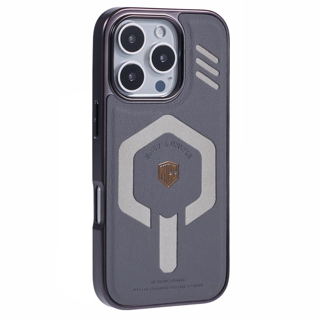 KIGC For iPhone 16 Pro Case Compatible with MagSafe Leather+PC+TPU Phone Cover
