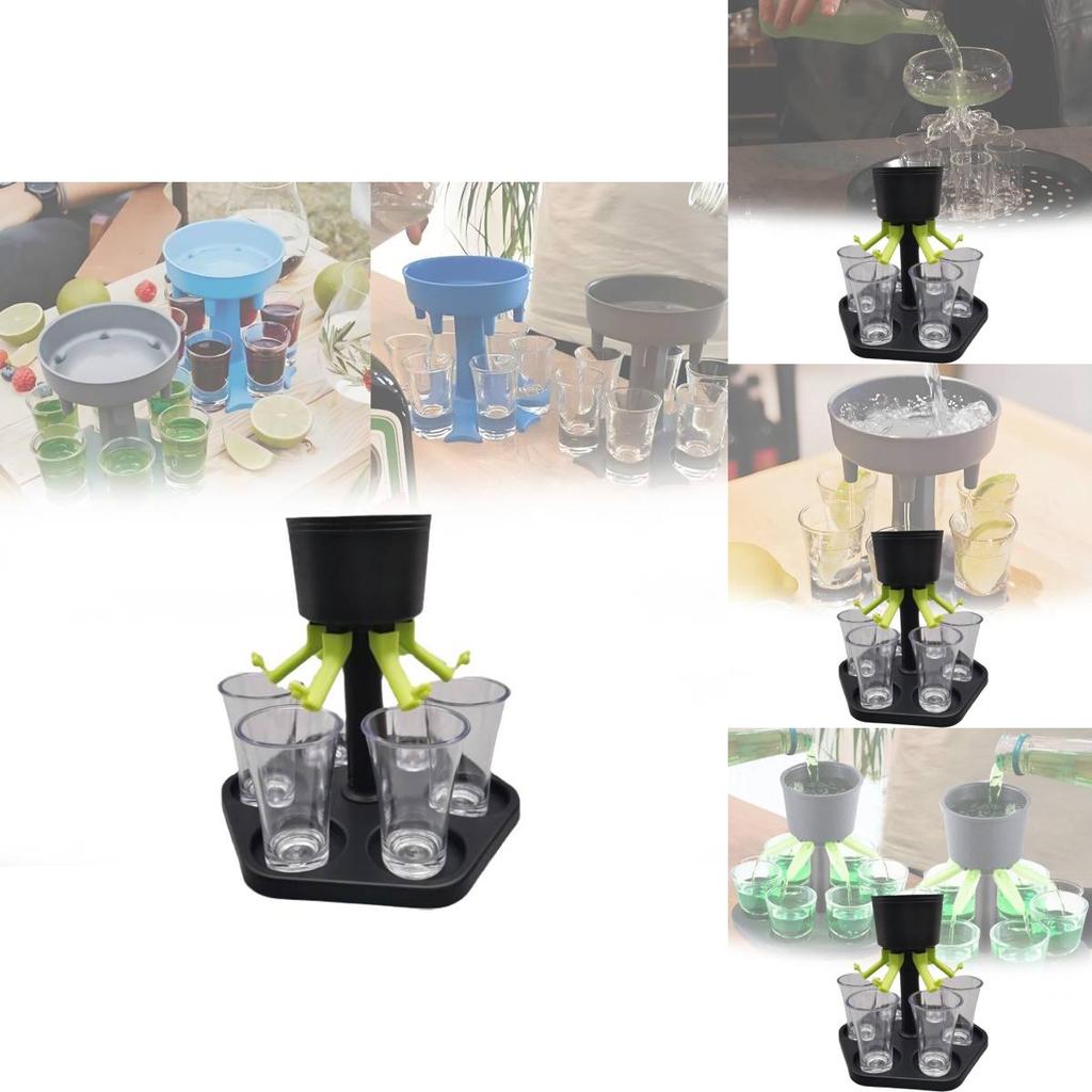 Six Sided Fair Pour Wine Dispenser Set Elegant Black Plastic Serving Tray For Parties