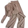Women's Knitted Sweater Set: Buttoned Cardigan Vest with High-Waist Ribbed Knit Long Pants - Fashionable & Casual 3-Piece Style