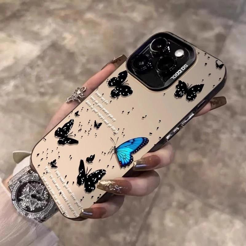 English Ink Dot Butterfly Is Suitable for Apple iPhone16/17Pro Mobile Phone Case 14 Color Silver 15 Matte 12 Silver 13/x