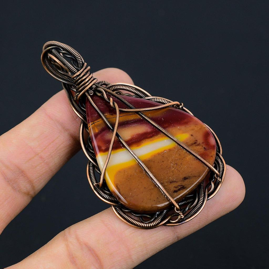 Beautiful Mookaite Gemstone Copper Wire Wrap Handmade Pendant Jewelry For Gift