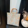 Cloth Material Bamboo Knot Handbag Floral Flower Print Vintage Chinese Style Tote Large Capacity Artistic Jacquard Tote Bag