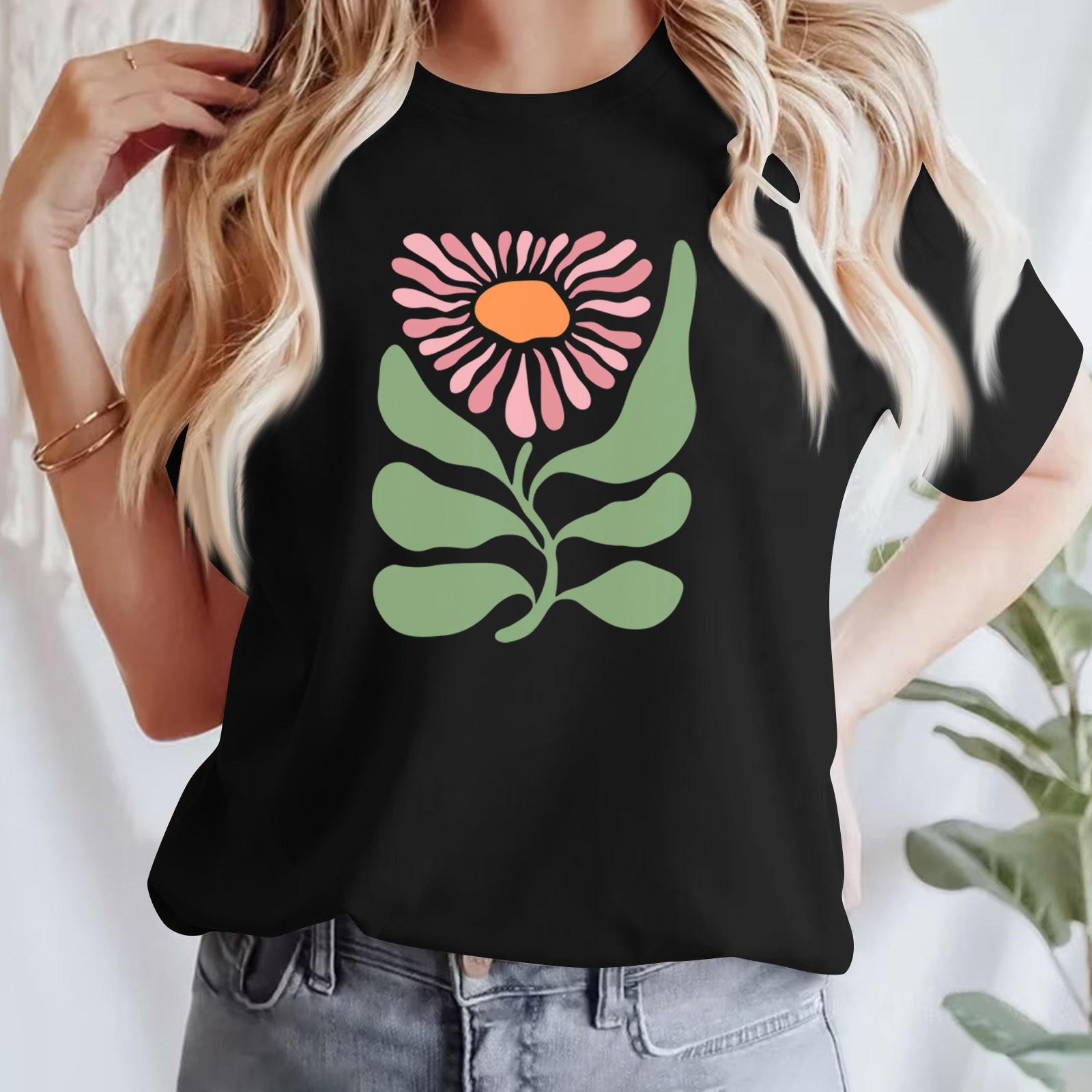 

Женская повседневная футболка с принтом, пуловер с круглым вырезом, топ с короткими рукавами XL чёрный