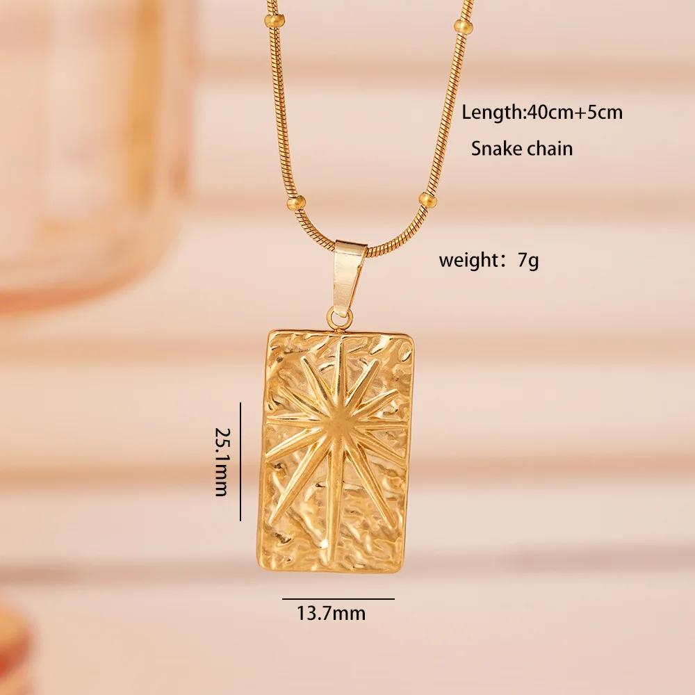 All Stainless Steel Gold Color Sun Moon Star Square Pendant Necklaces for Women Men Fashion Vintage Jewelry Gift for Friends
