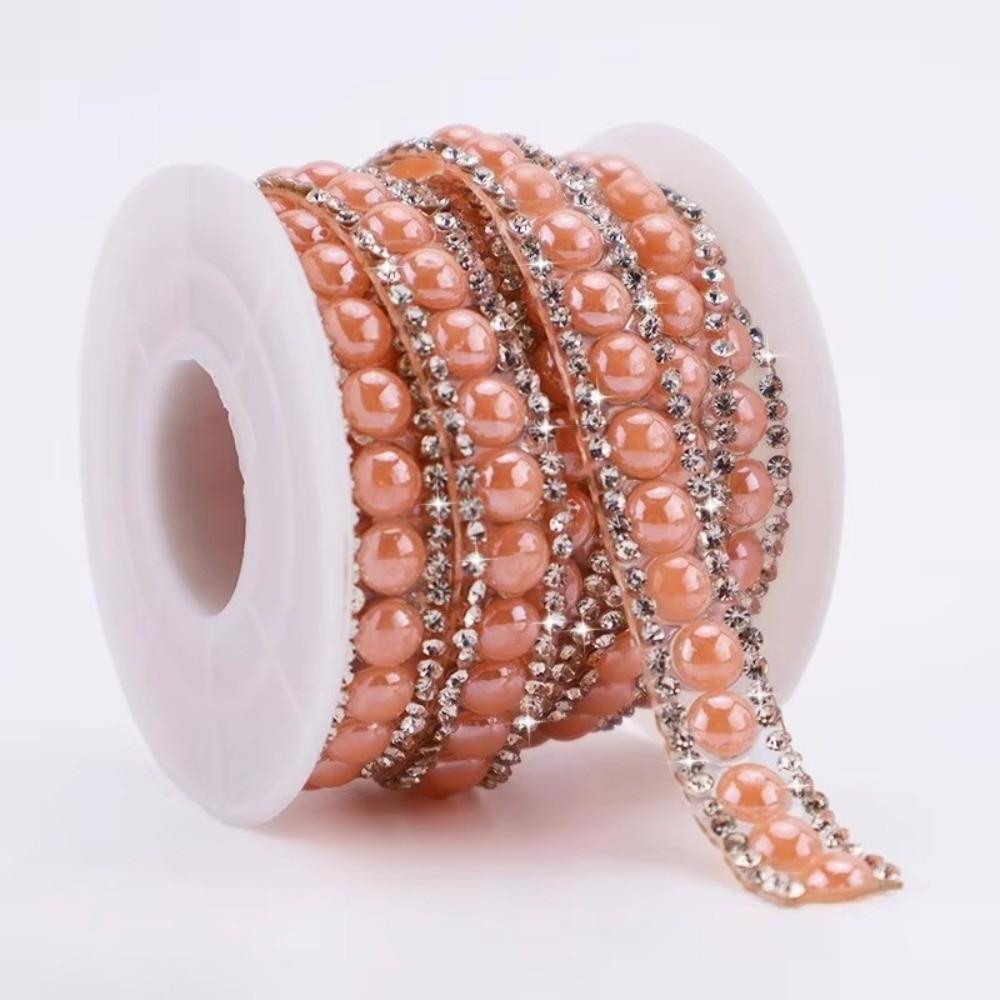 

3 Yards Shiny Self Adhesive Crystal Strip Colorful Pearl Chain Bling Rhinestone Strip Bag Decor Orange-6mm