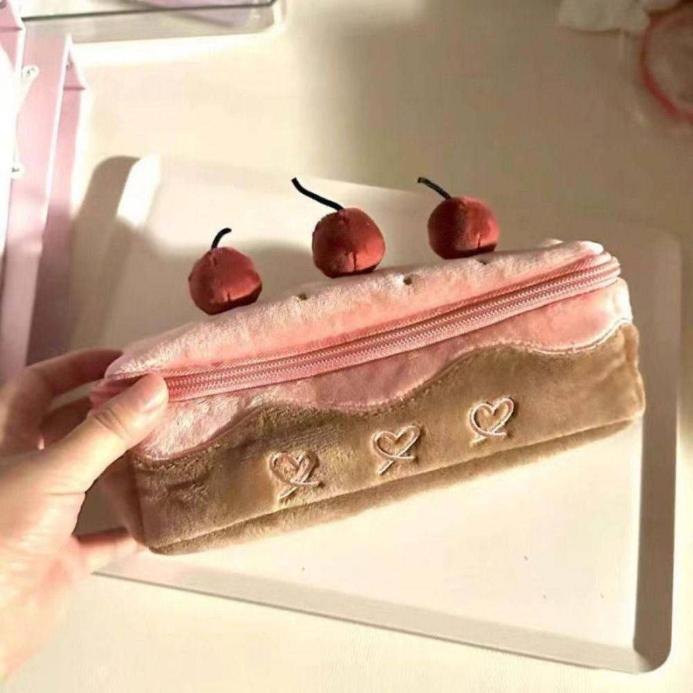 Cosmetic Bags Plush Pen Bag Cherry Cake Pencil Pouch Fashion Stationery Bag Stationery Box