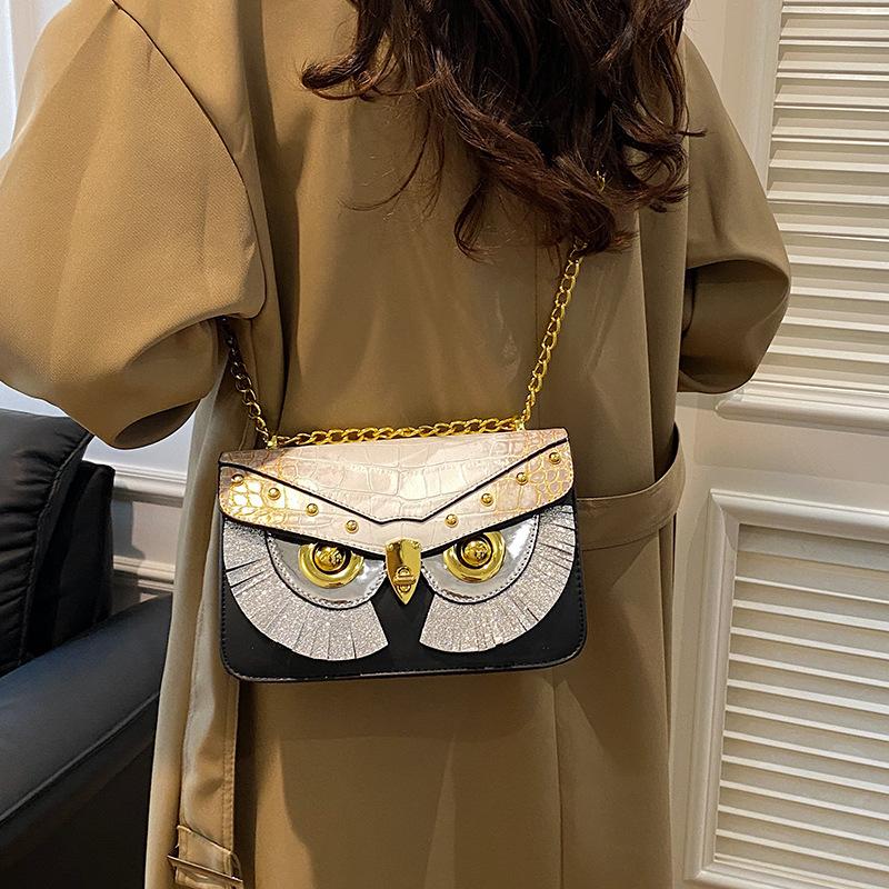 Personalized owl small bag women's 2025 new European and American fashion rivets niche versatile messenger chain small square bag